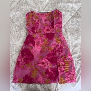 Showpo Brailey mini dress - strapless dress in pink jacquard - 2 or XS